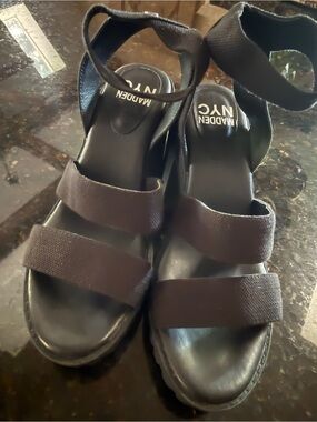 NYC Black Strappy Platform Sandals with Ankle Strap